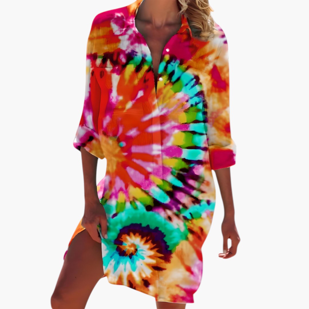 Women's Shirt Dress with Collar and Buttoned Placket