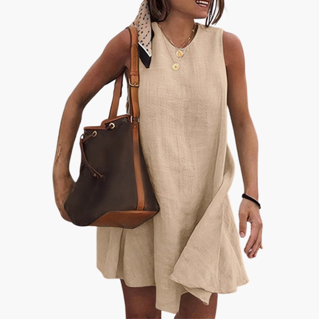 Vestito corto donna senza maniche con scollo rotondo