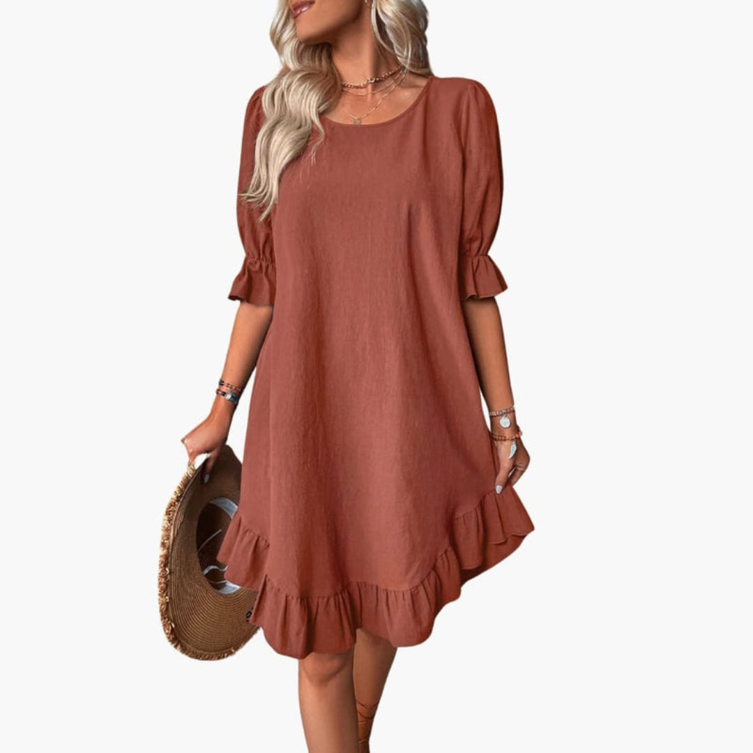 Robe Femme à Volants avec Manches Bouffantes