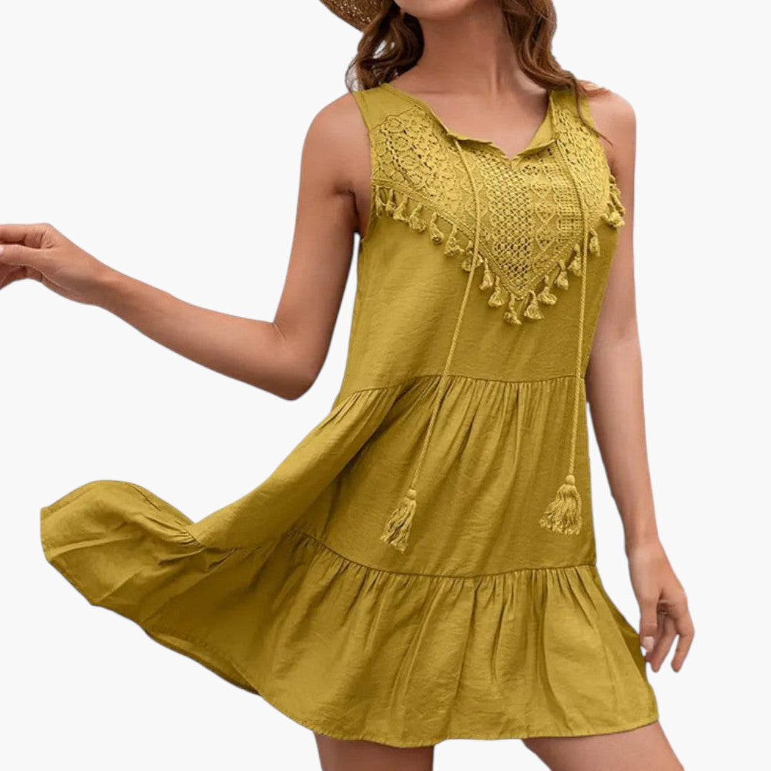 Damenkleid mit V-Ausschnitt und Quasten-Detail