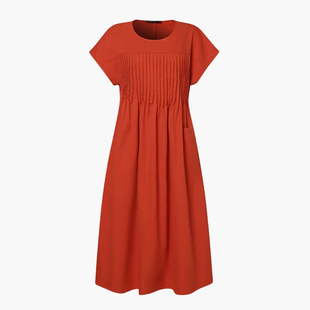 Robe Femme avec Encolure Ronde et Plis sur le Devant