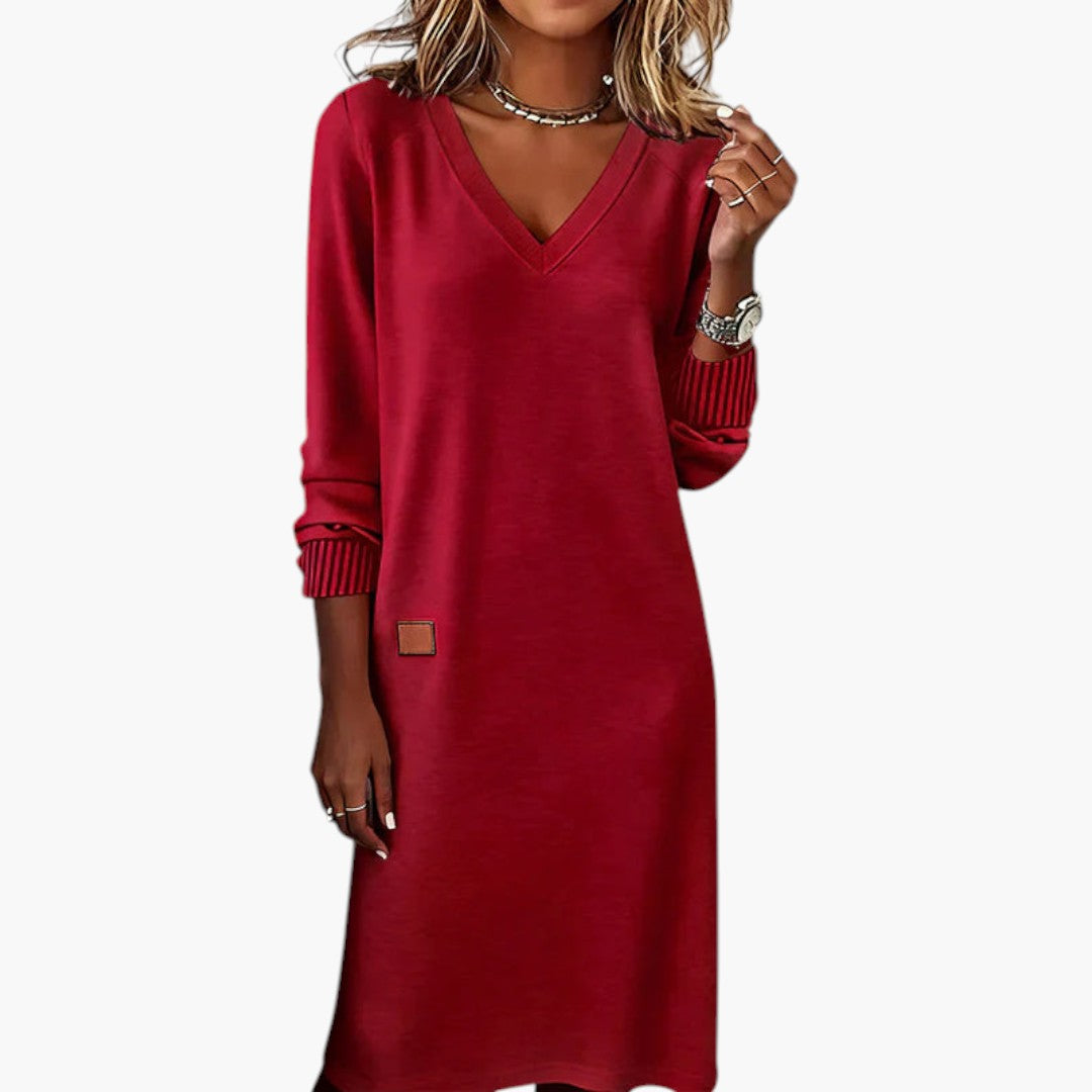 Women's Dress with V-Neck and Long Sleeves