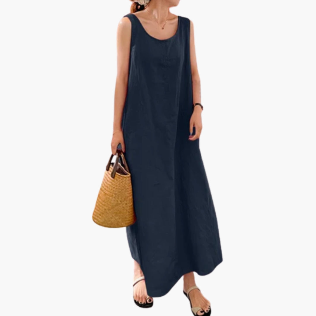 Langes Damenkleid Ärmellos mit Rundhalsausschnitt