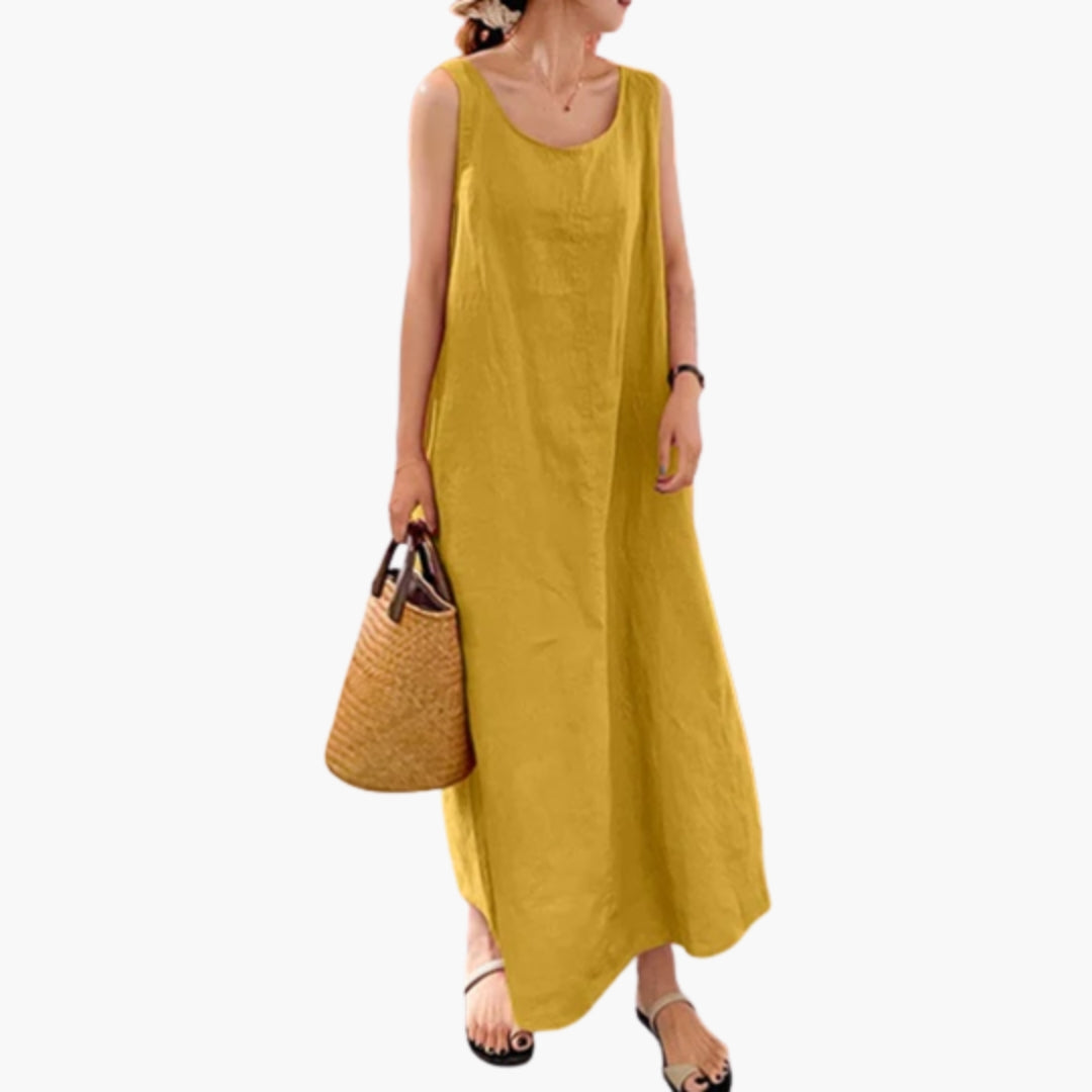 Langes Damenkleid Ärmellos mit Rundhalsausschnitt