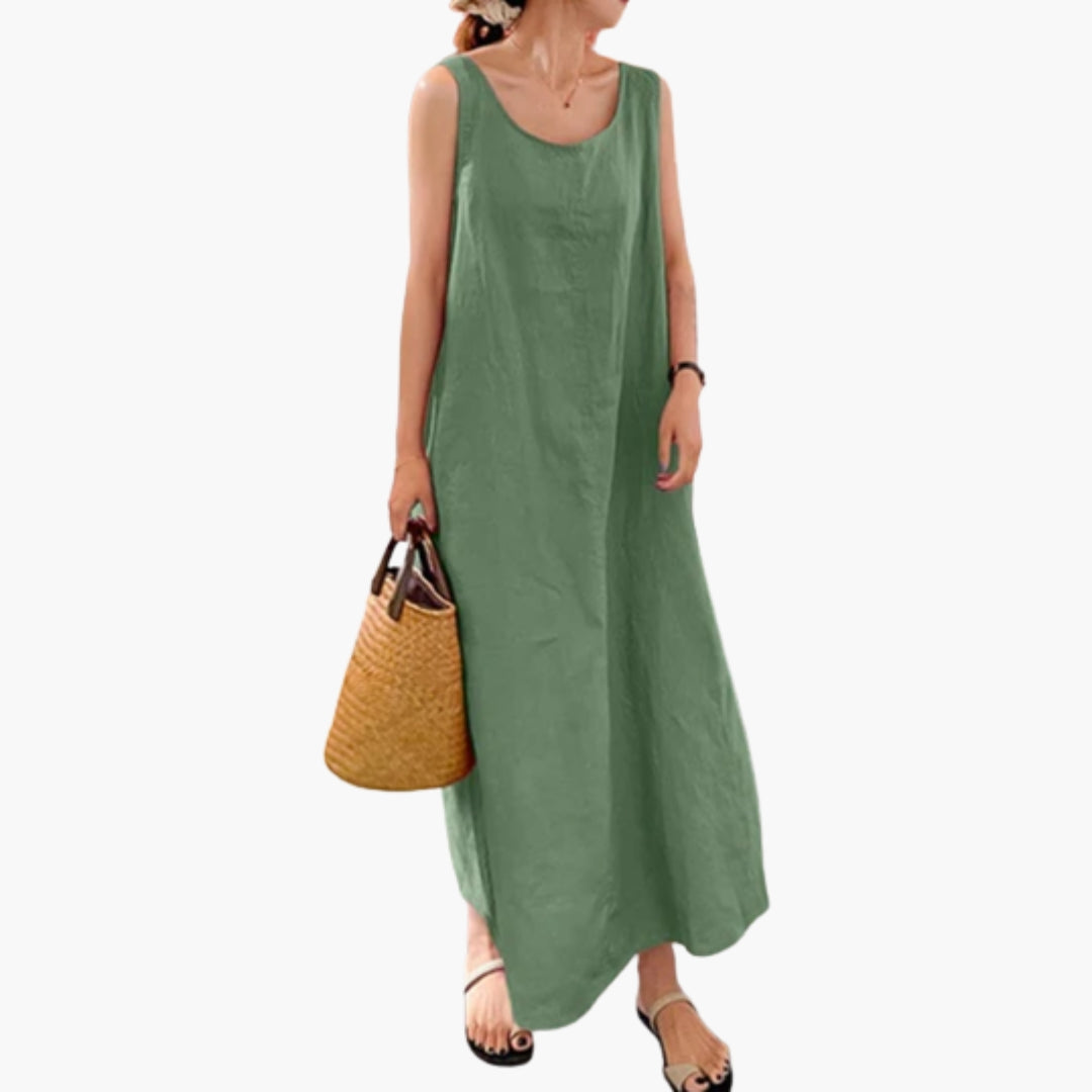 Robe Longue Femme Sans Manches avec Col Rond