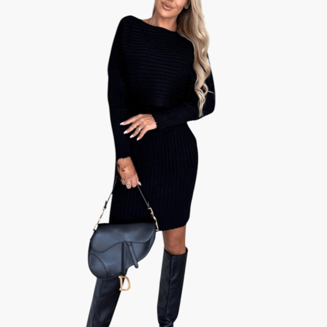 Women's Knitted Dress with Ribbed Surface