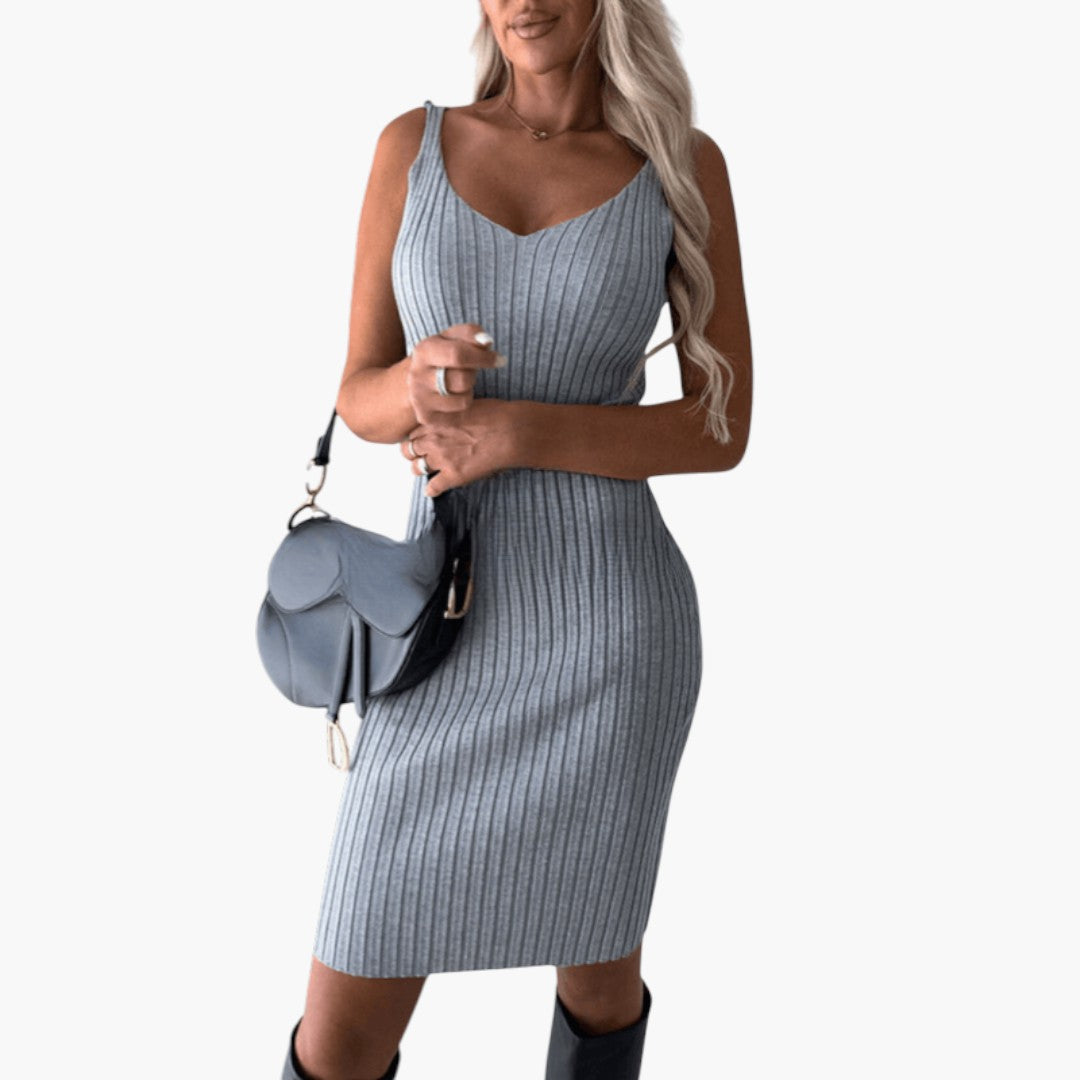 Women's Knitted Dress with Ribbed Surface