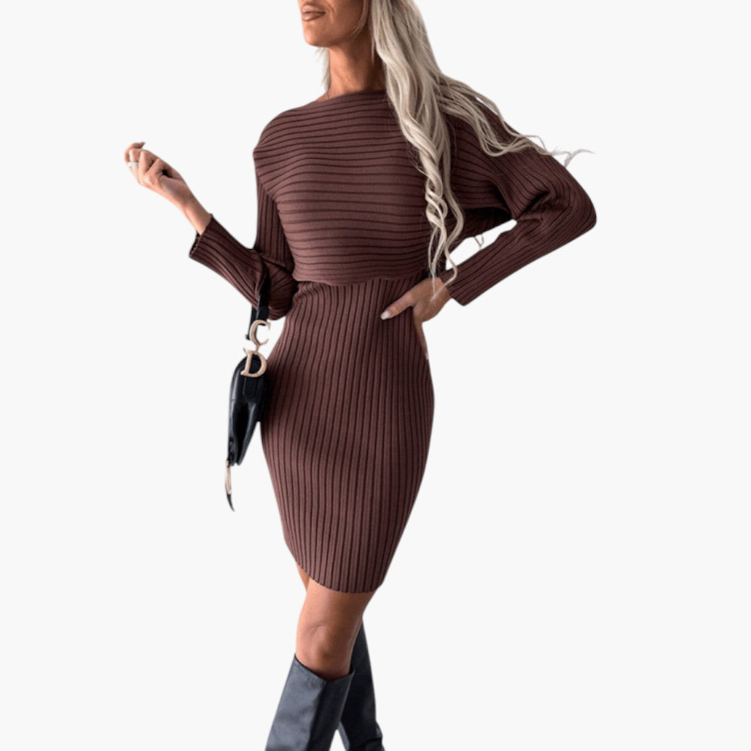 Women's Knitted Dress with Ribbed Surface