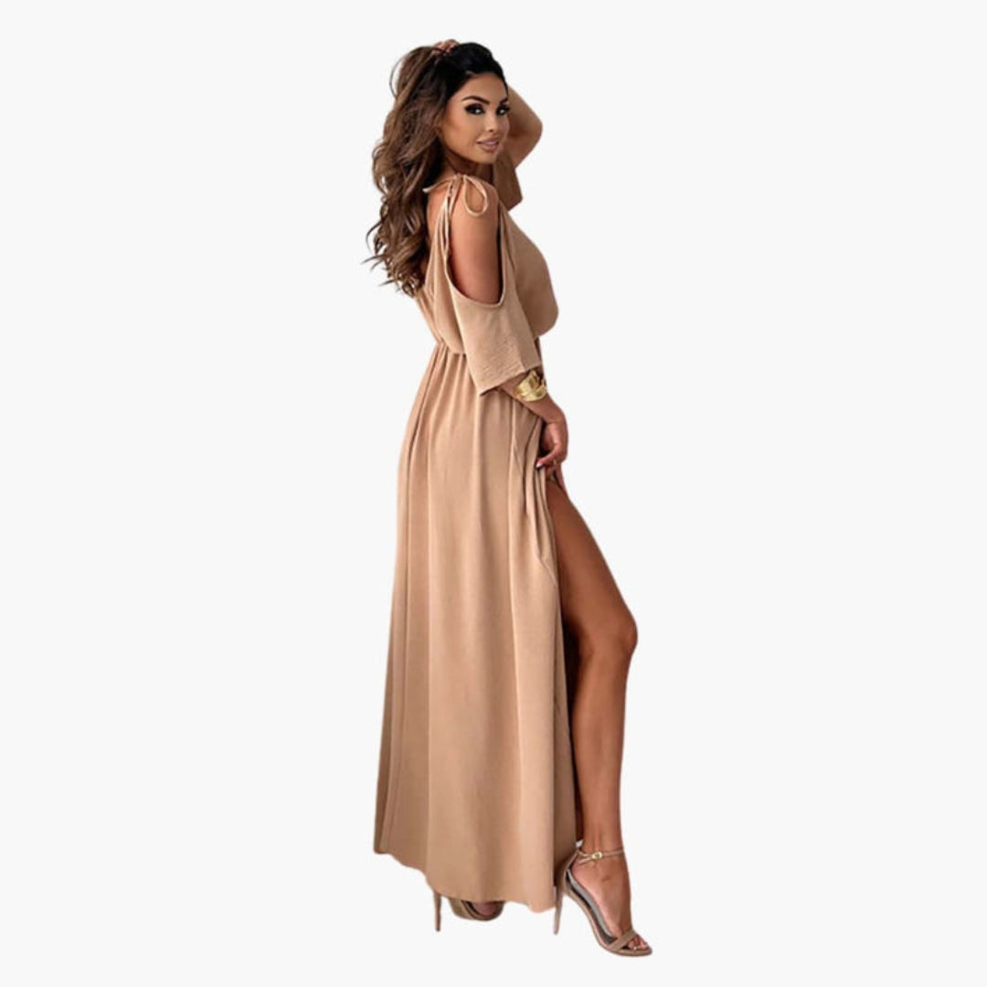 Abito lungo donna con scollo a V e spacco laterale