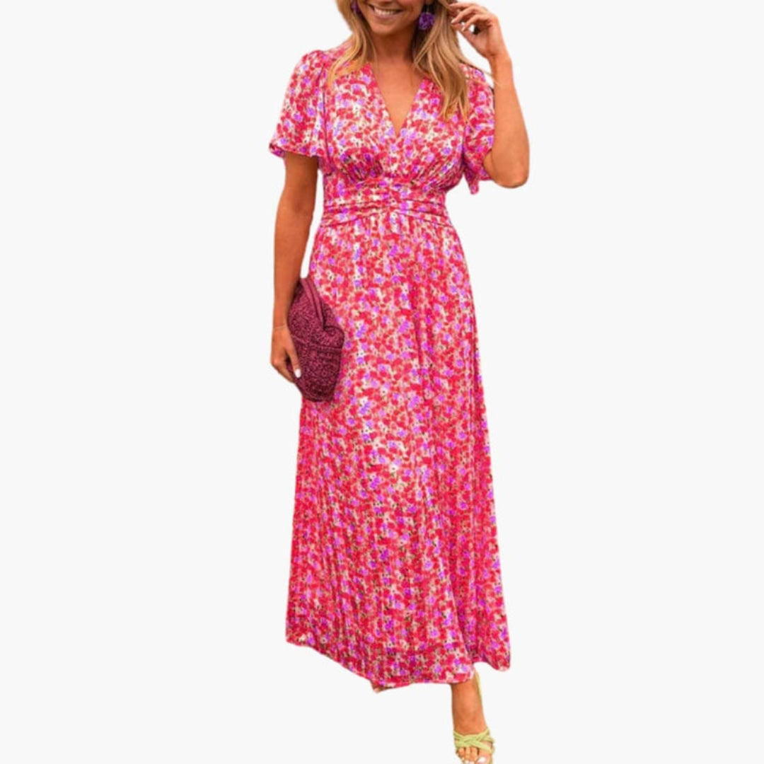 Abito lungo da donna con scollo a V e maniche corte