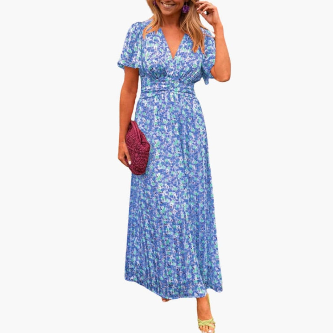 Abito lungo da donna con scollo a V e maniche corte