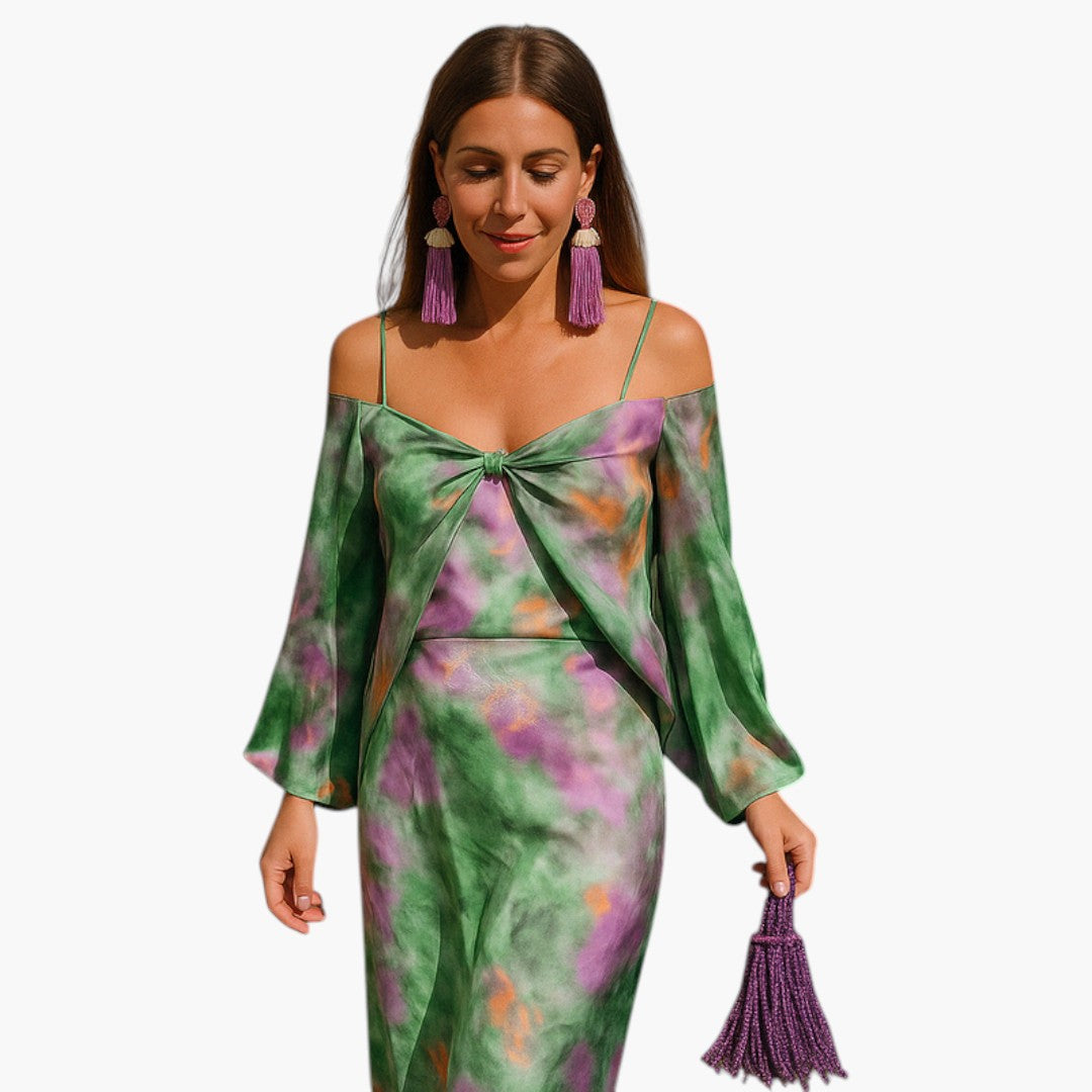 Women's Maxi Dress with Removable Scarf and Fitted Cut