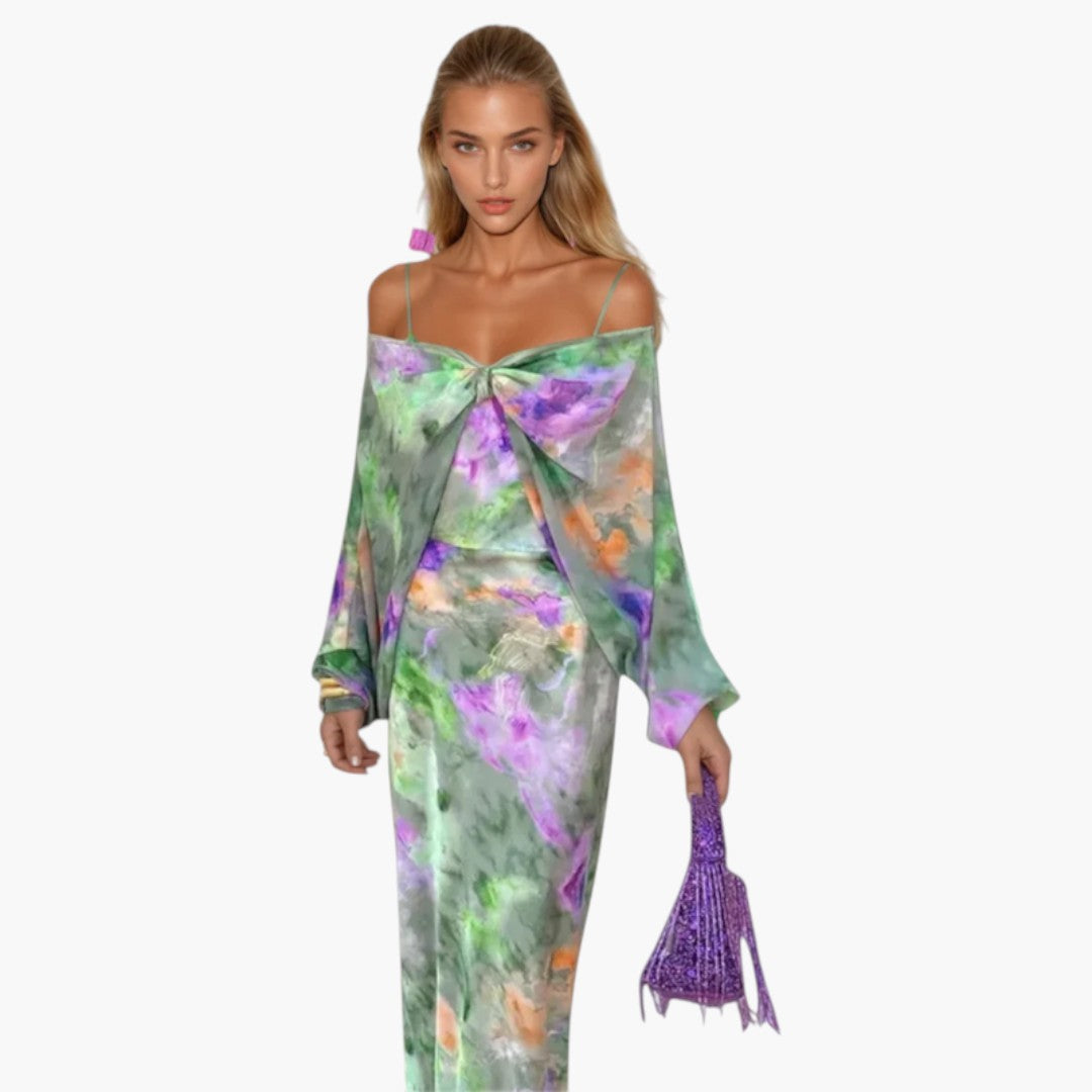 Women's Maxi Dress with Removable Scarf and Fitted Cut