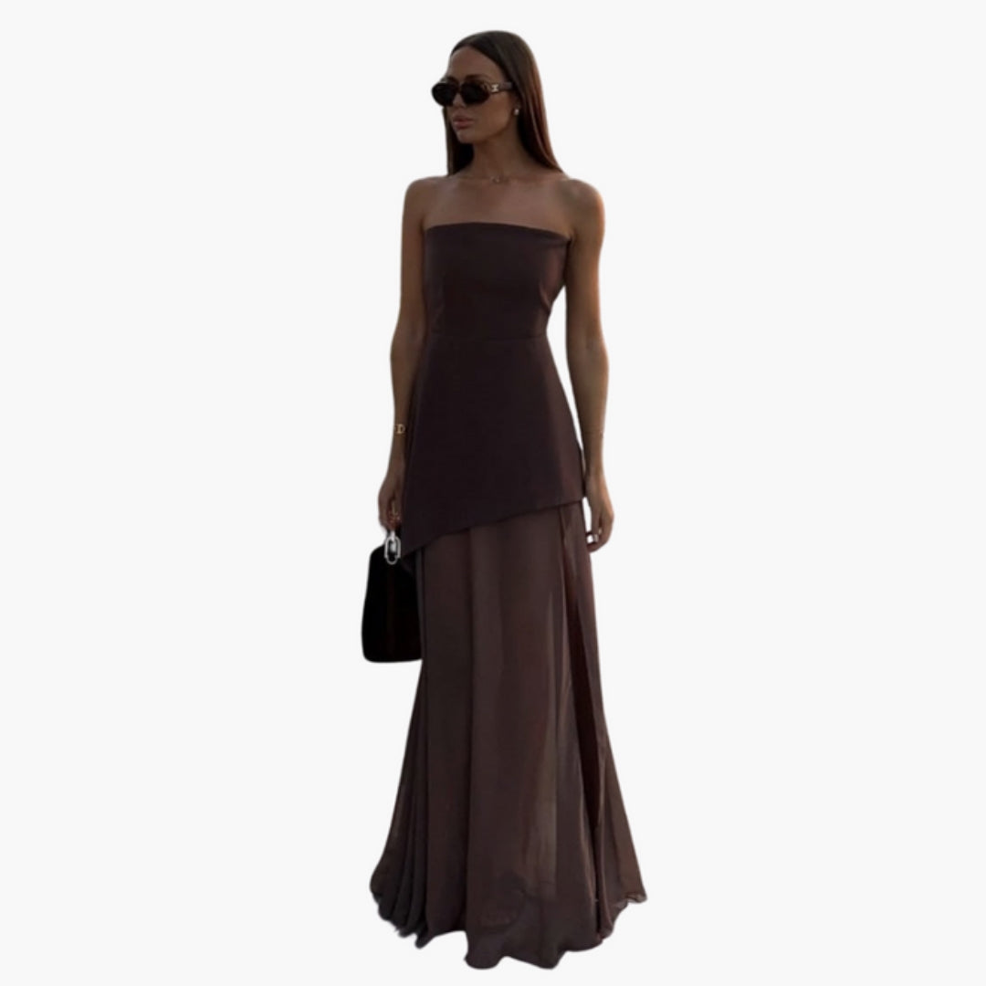 Vestido Comprido Mulher com Decote e Fenda Lateral