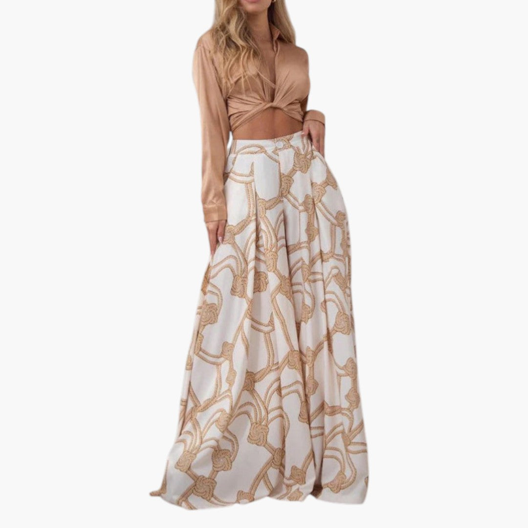 Abito Maxi Donna con Top Corto a Maniche Lunghe