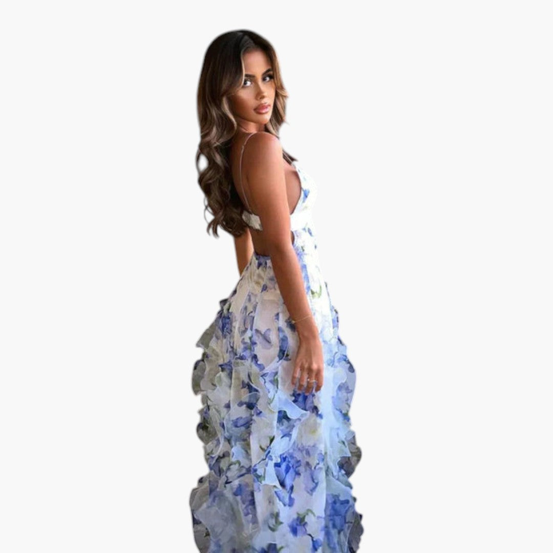 Women's Maxi Dress with Ruffles and Floral Pattern