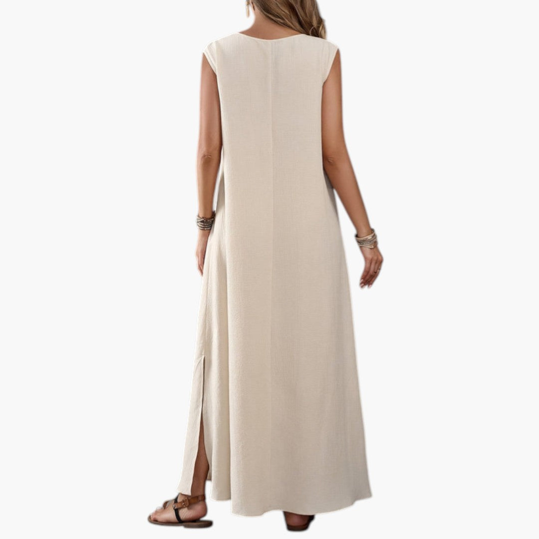 Vestido Maxi de Playa para Mujer con Escote en V y Abertura Lateral
