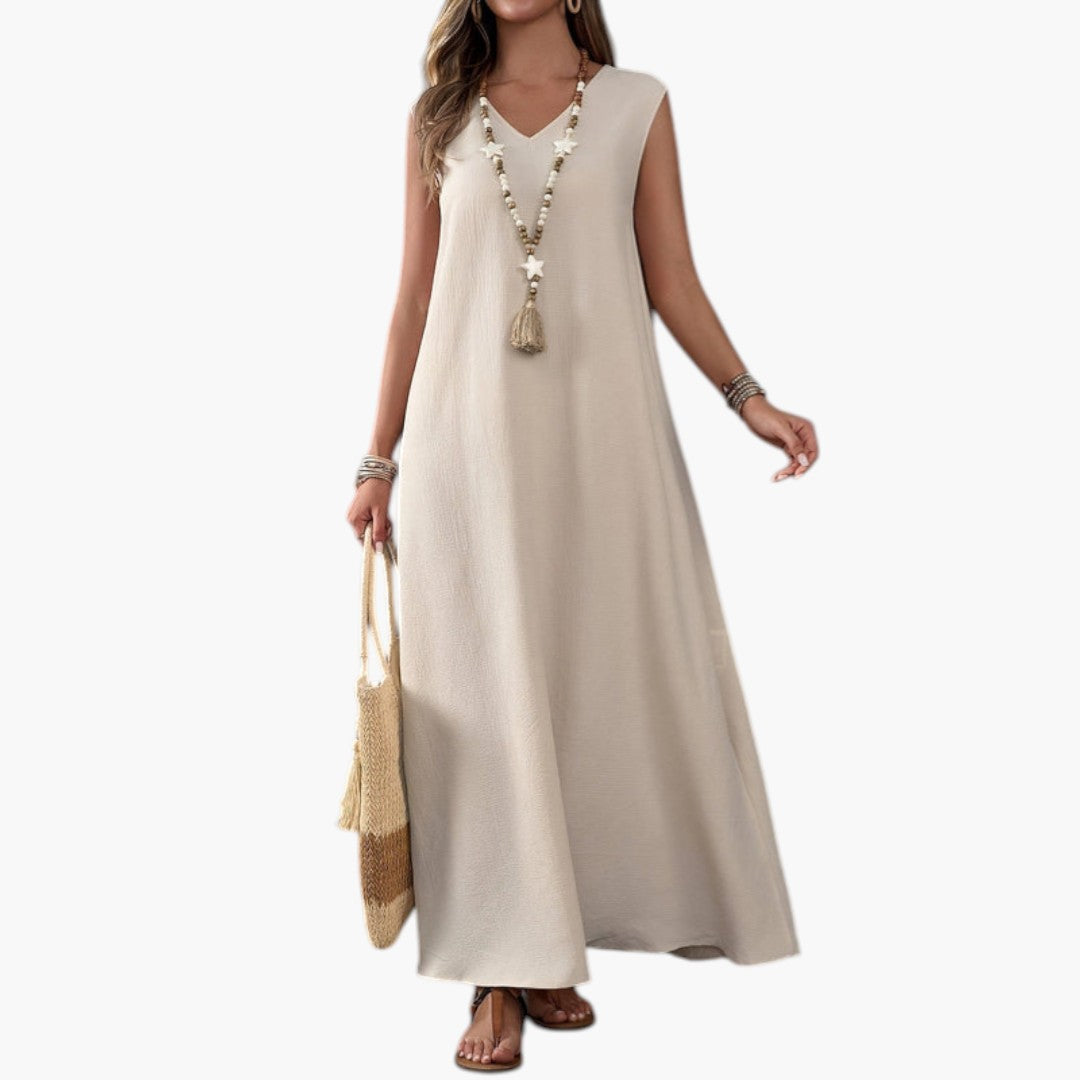 Vestido Maxi de Playa para Mujer con Escote en V y Abertura Lateral