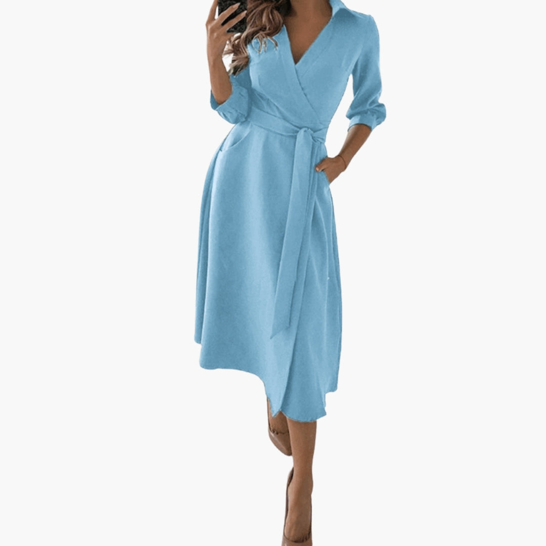 Women's Mid-Length Dress with Flared Cut and Turn-Down Collar