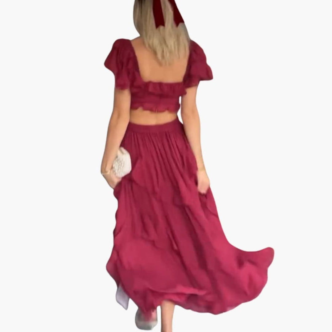 Abito Midi Donna con Volant e Schiena Scoperta