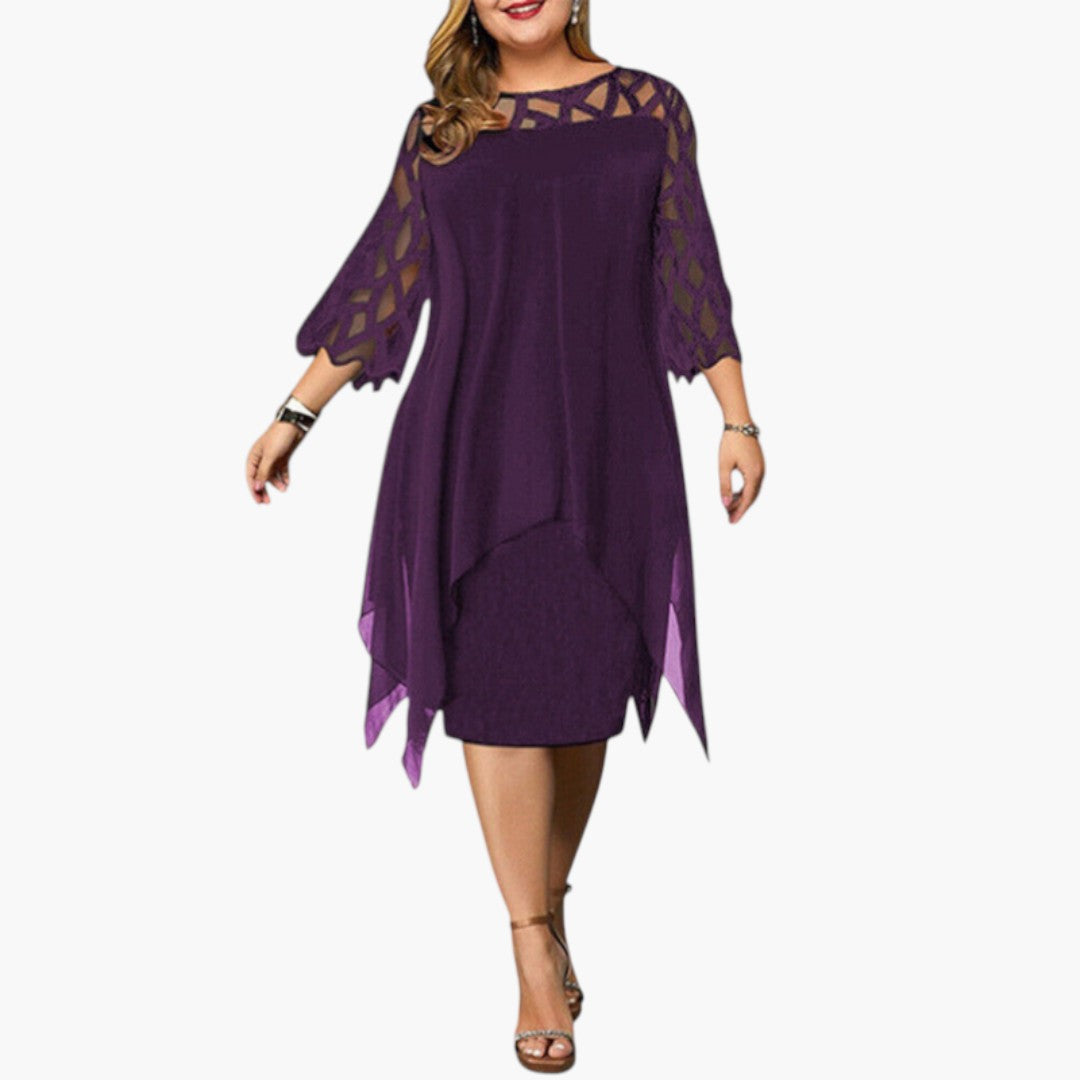 Abito Midi Donna con Collo Tondo e Maniche con Intagli