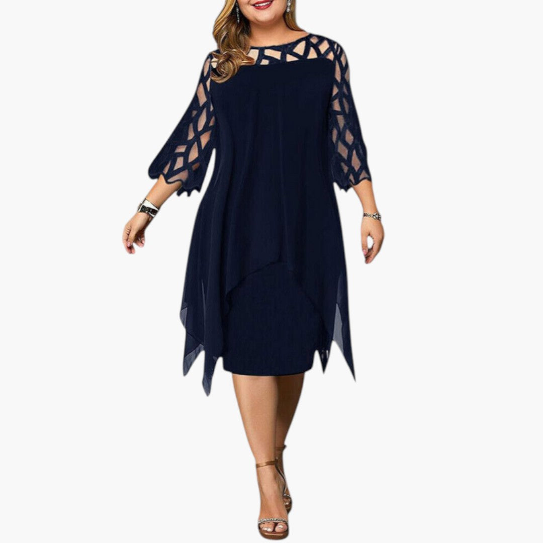 Abito Midi Donna con Collo Tondo e Maniche con Intagli