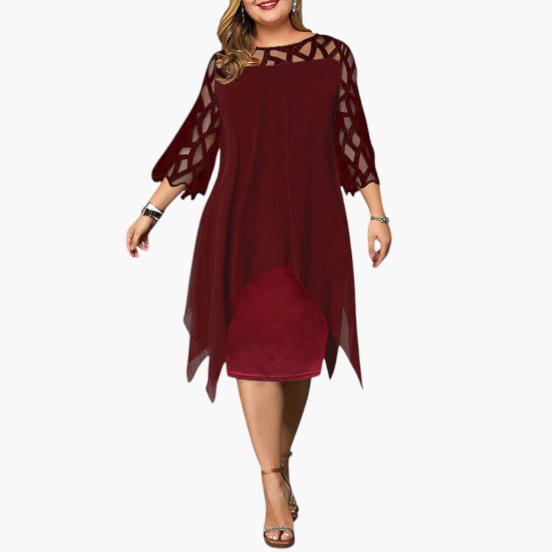 Abito Midi Donna con Collo Tondo e Maniche con Intagli