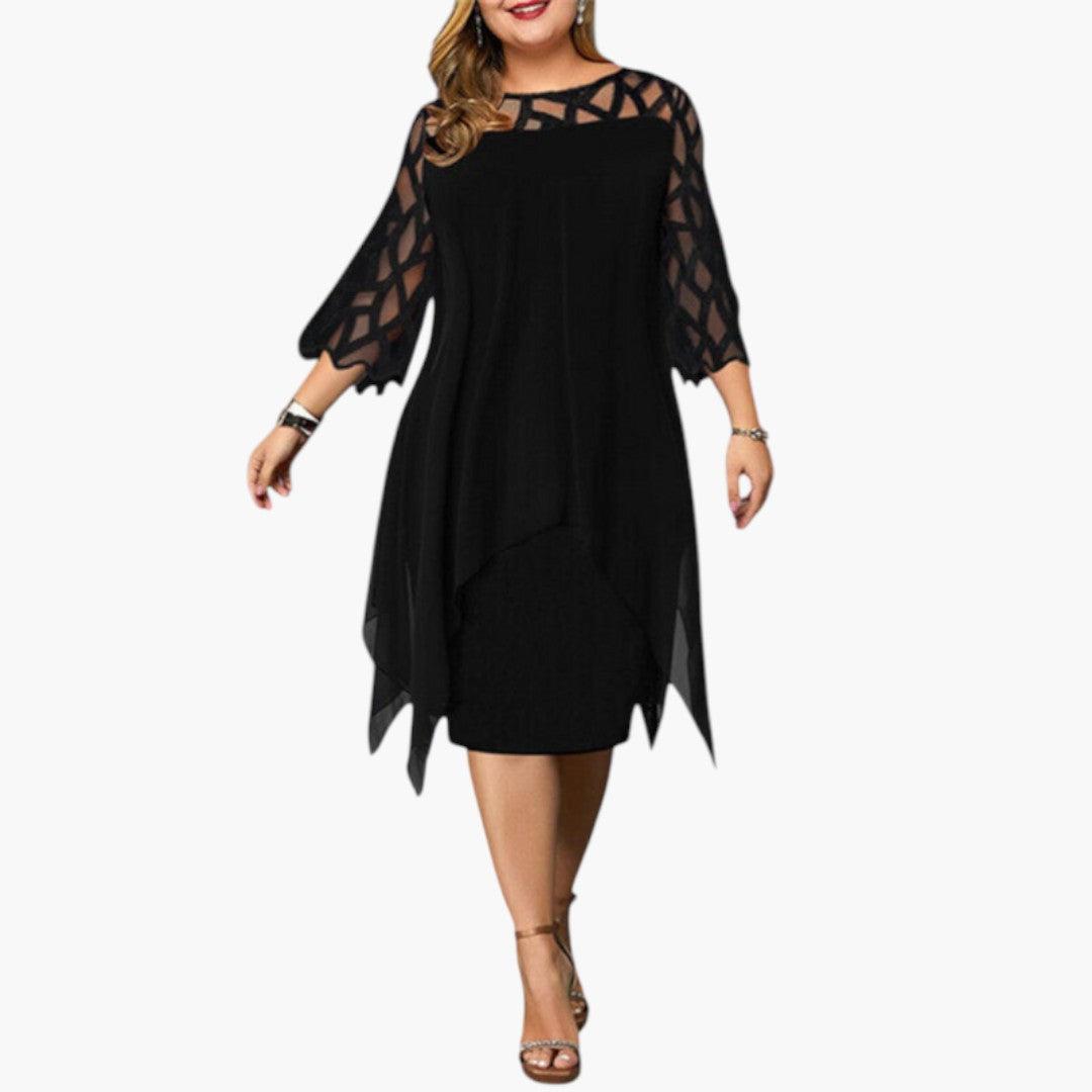 Midi-Kleid für Damen mit rundem Ausschnitt und eingesetzten Ärmeln