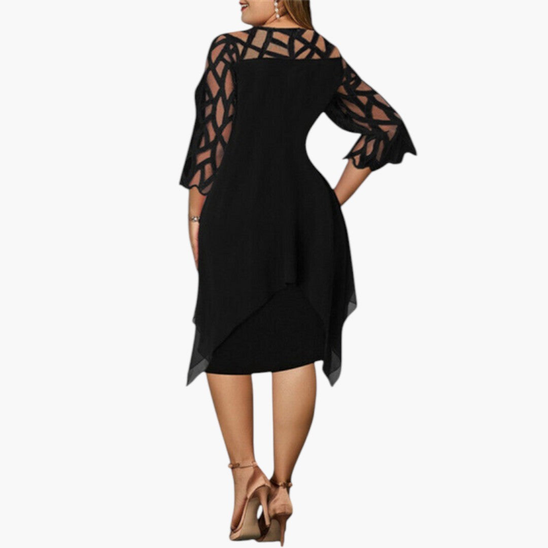Midi-Kleid für Damen mit rundem Ausschnitt und eingesetzten Ärmeln