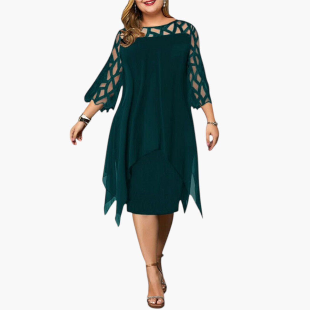 Abito Midi Donna con Collo Tondo e Maniche con Intagli