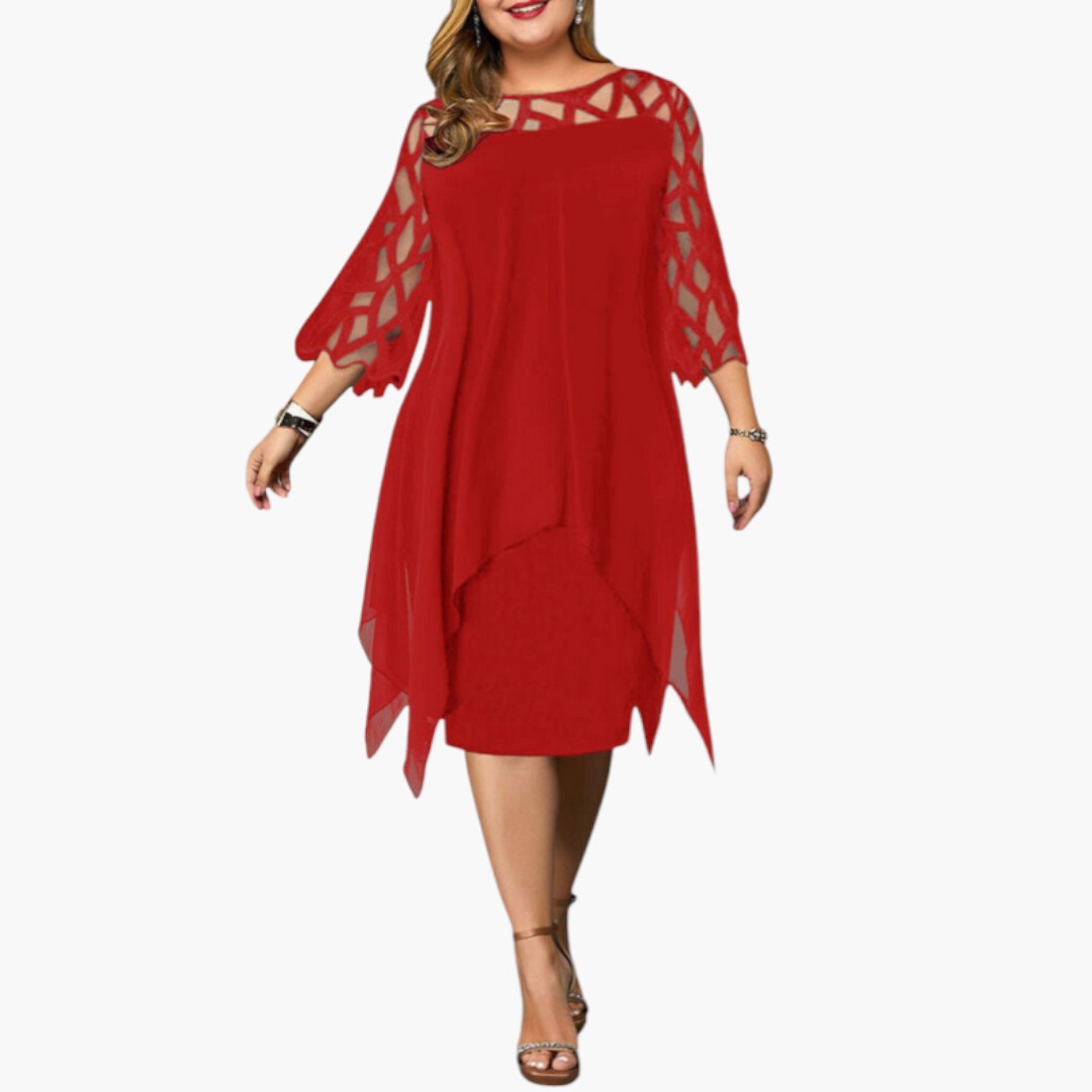 Abito Midi Donna con Collo Tondo e Maniche con Intagli