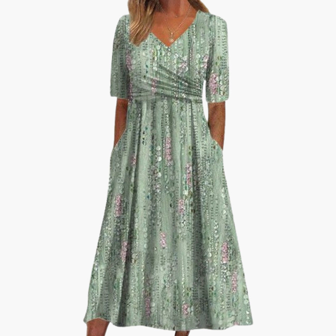 Midikleid für Damen mit V-Ausschnitt und Blumenmuster