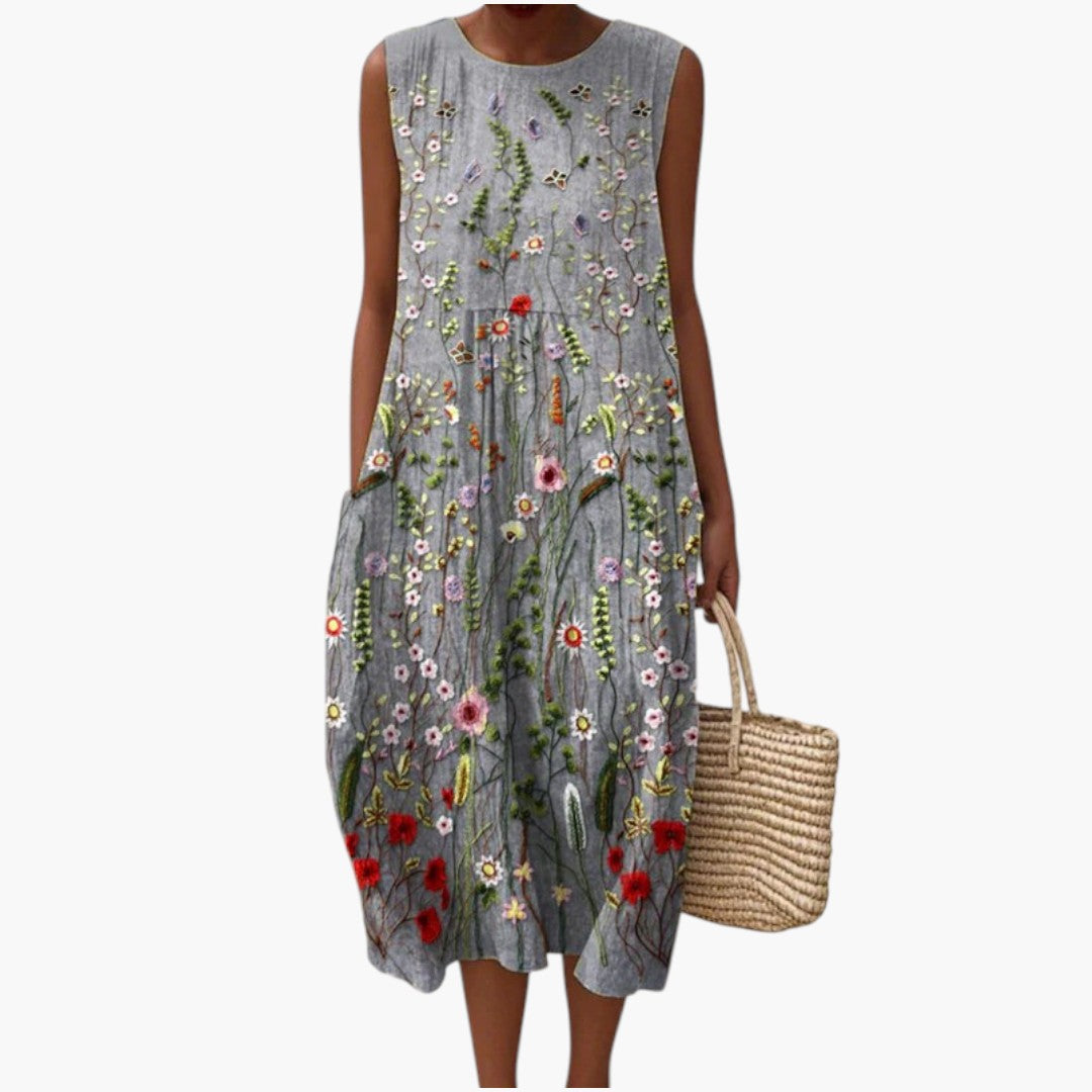 Midi-Kleid für Damen mit ärmellosem Schnitt und leichtem Stoff