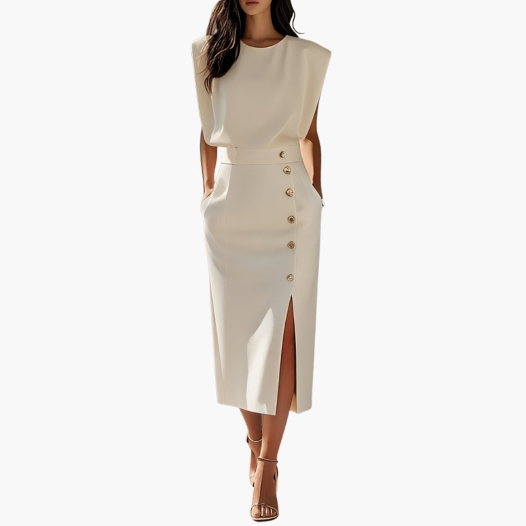 Midikleid für Damen mit Knopfdetail und seitlichem Schlitz