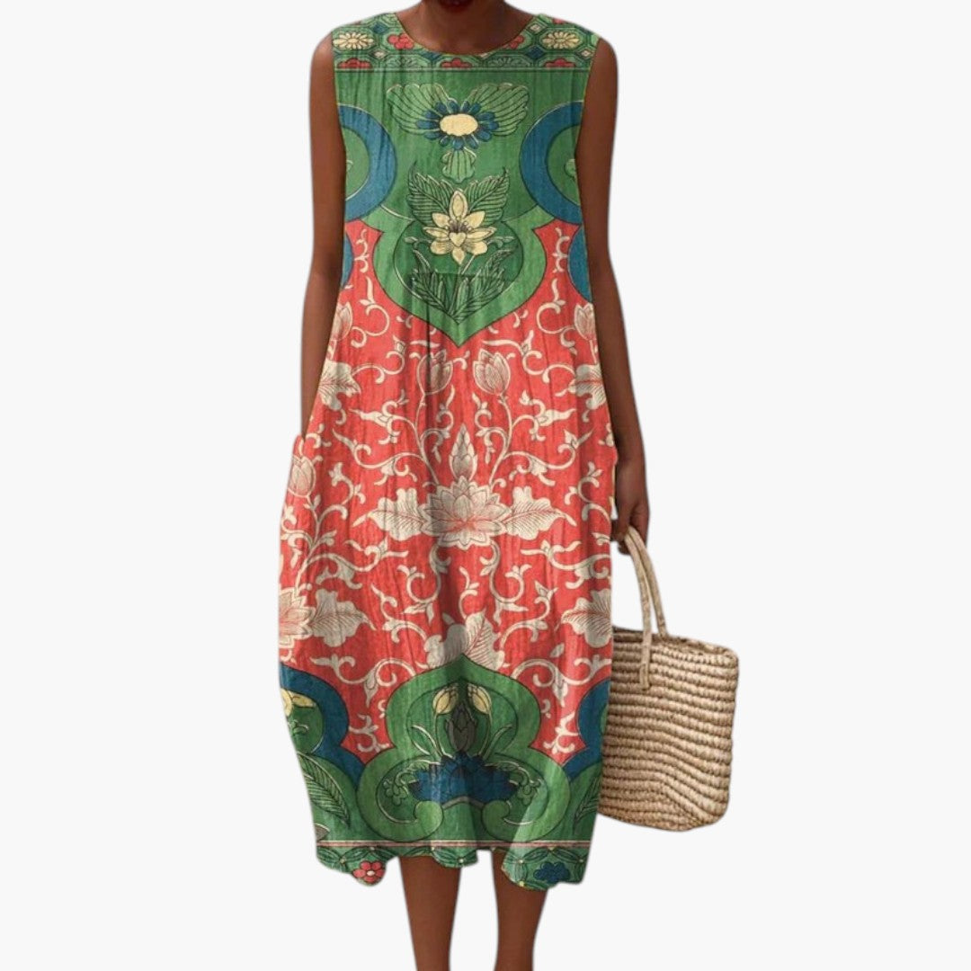Midi-jurk voor dames met ronde hals en bloemenpatroon