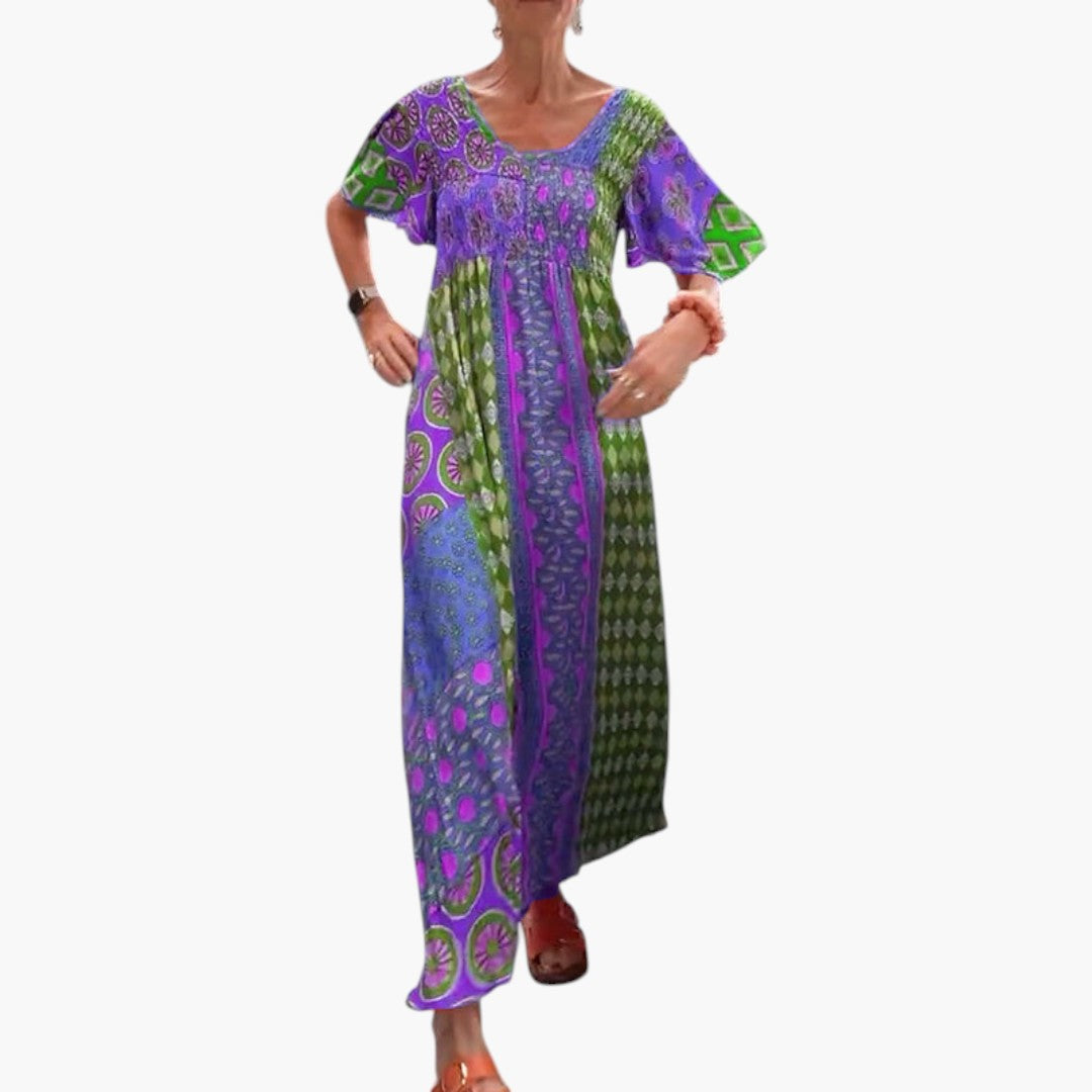Midi-Kleid für Damen mit Rundhalsausschnitt und Paisley-Muster