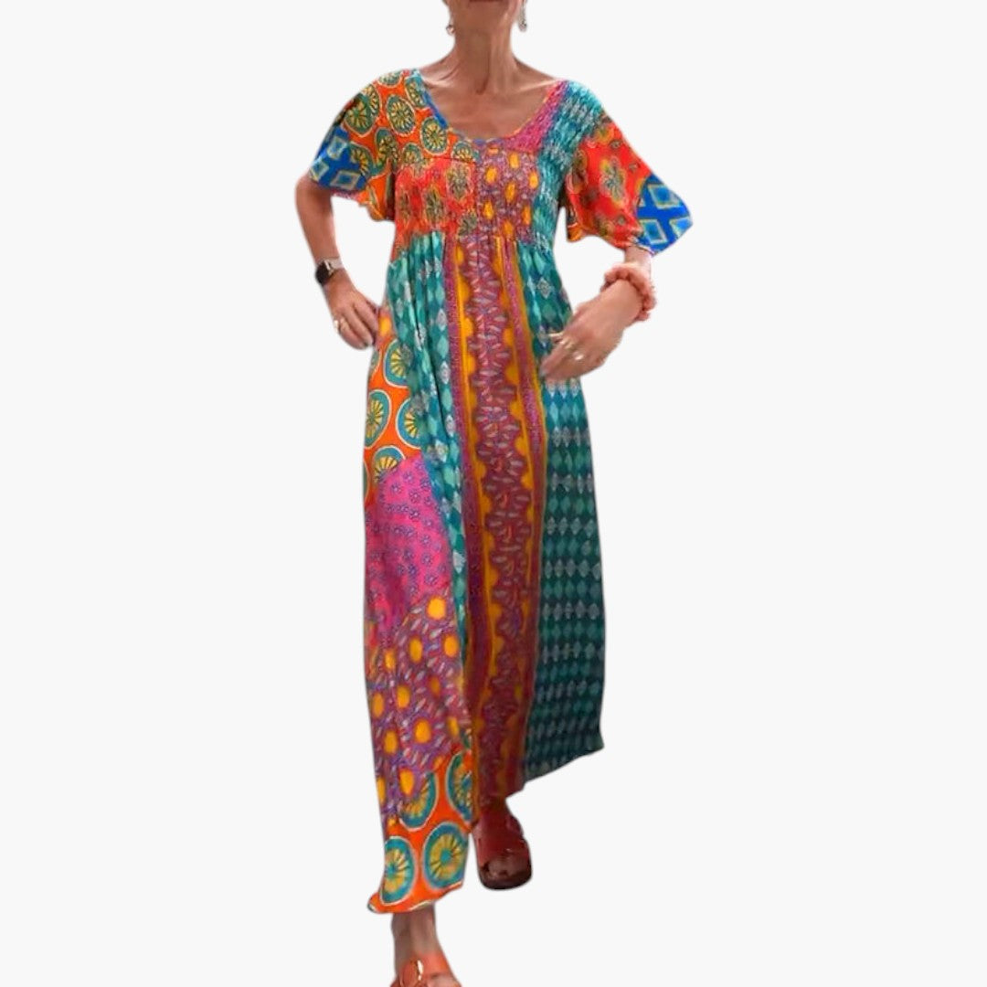 Midi-Kleid für Damen mit Rundhalsausschnitt und Paisley-Muster