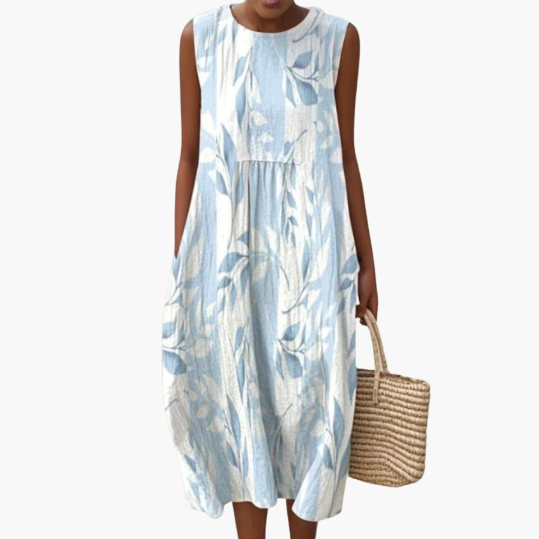 Midi-Kleid für Damen mit Rundhalsausschnitt und bedruckter Oberfläche