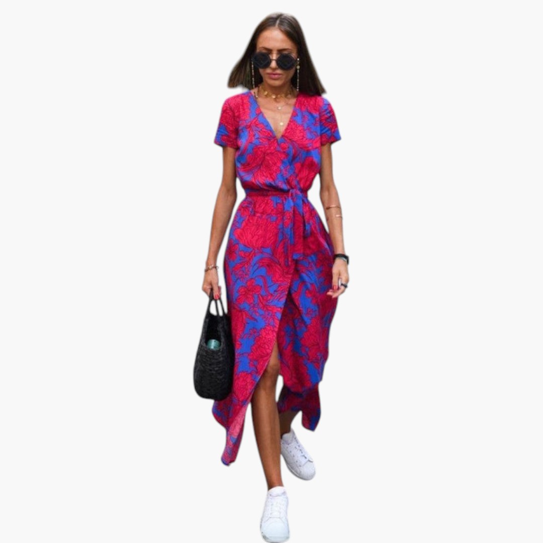 Robe Midi Femme avec Surface Imprimée et Encolure en V