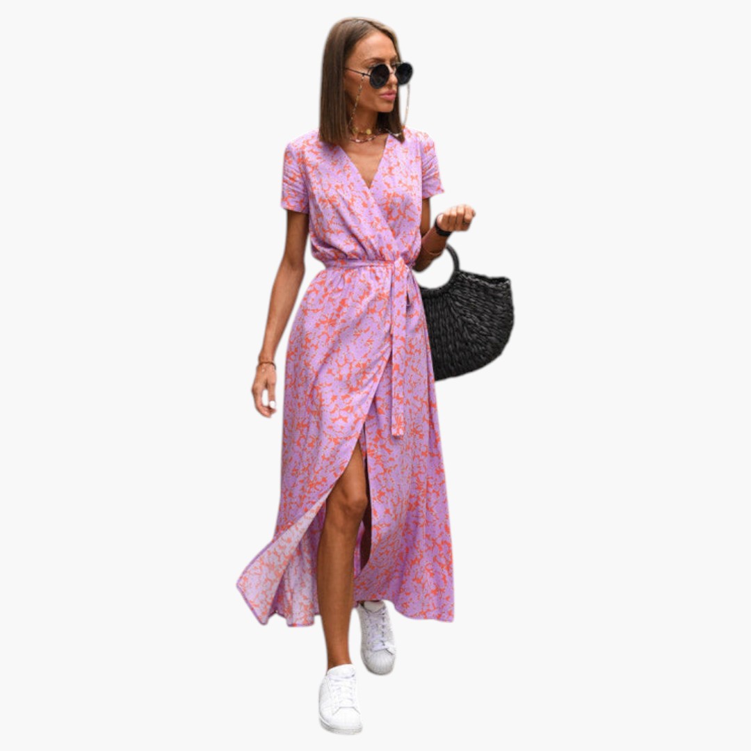 Robe Midi Femme avec Surface Imprimée et Encolure en V