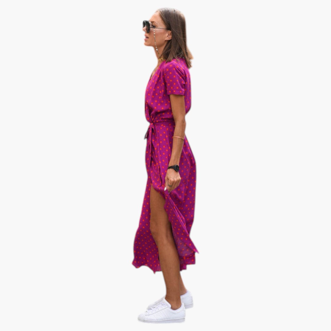 Robe Midi Femme avec Surface Imprimée et Encolure en V