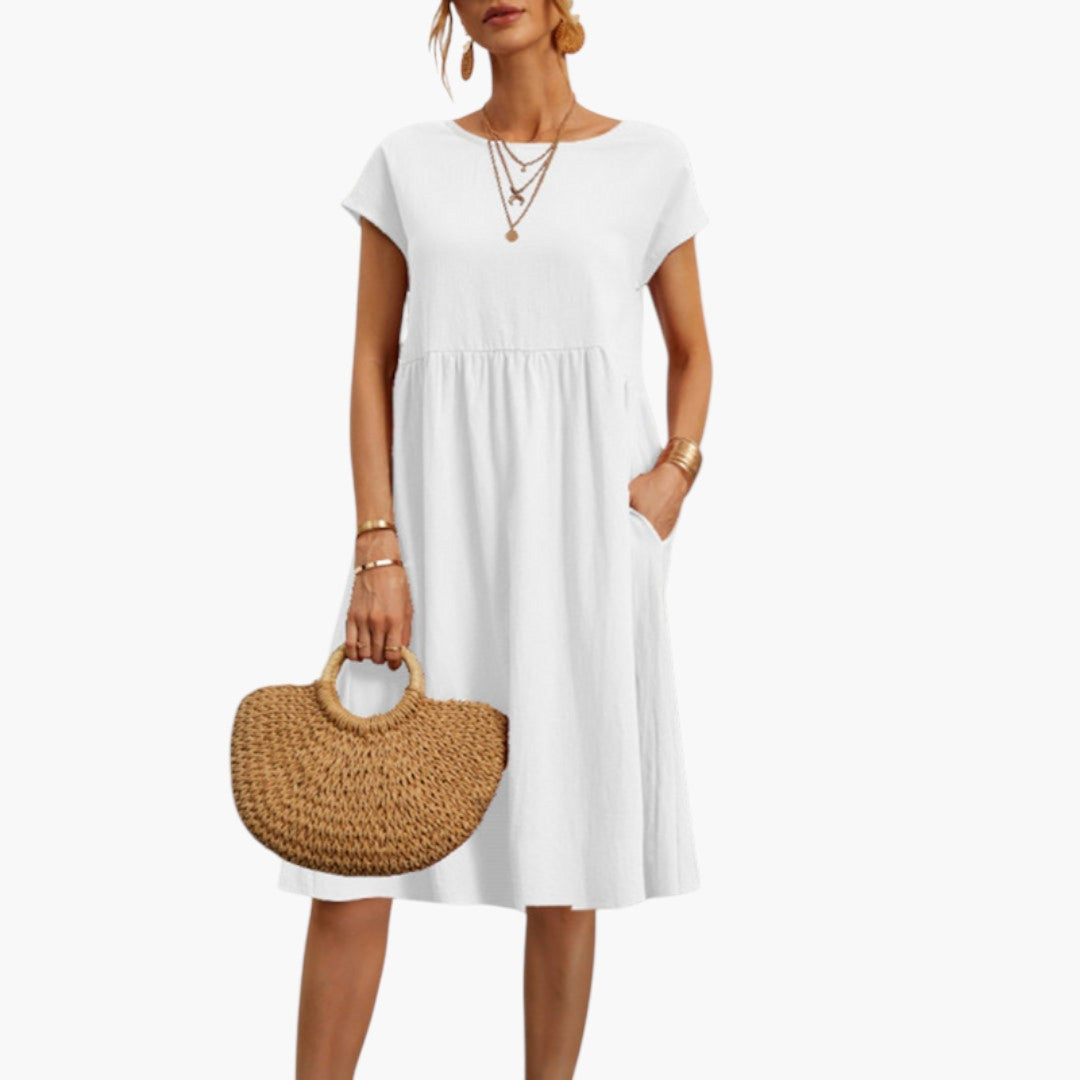 Midikleid für Damen mit kurzen Ärmeln und Seitentaschen