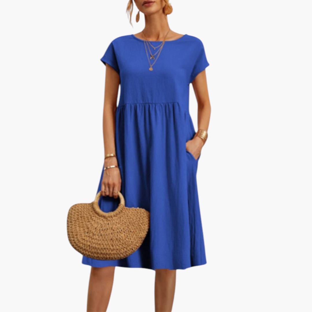 Midikleid für Damen mit kurzen Ärmeln und Seitentaschen