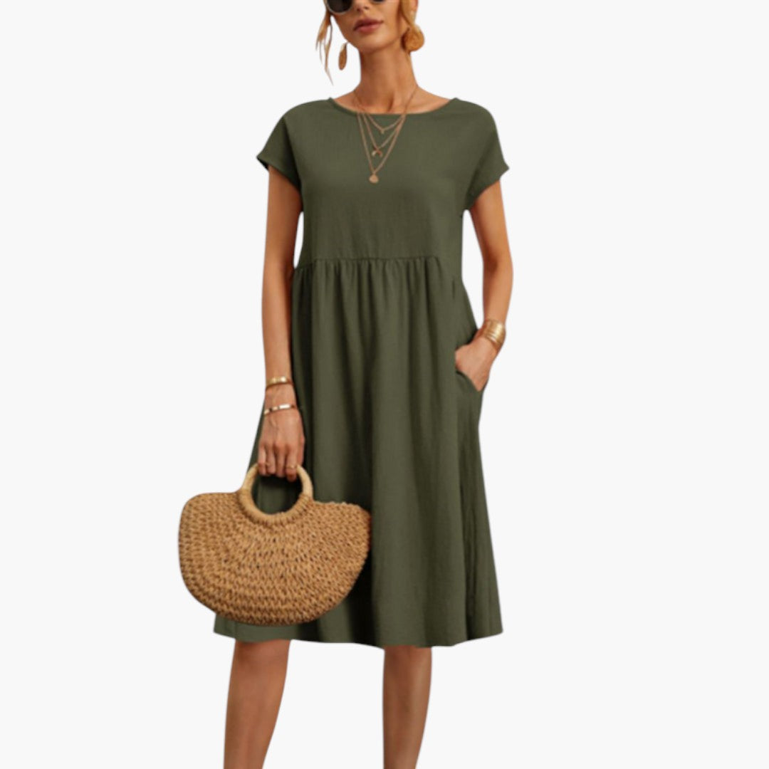 Midikleid für Damen mit kurzen Ärmeln und Seitentaschen