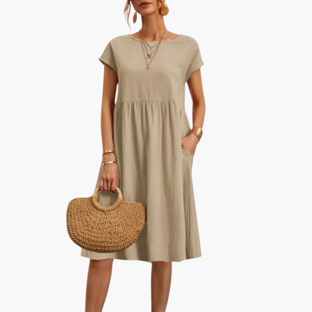 Midikleid für Damen mit kurzen Ärmeln und Seitentaschen