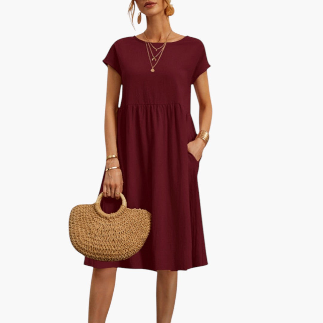 Midikleid für Damen mit kurzen Ärmeln und Seitentaschen
