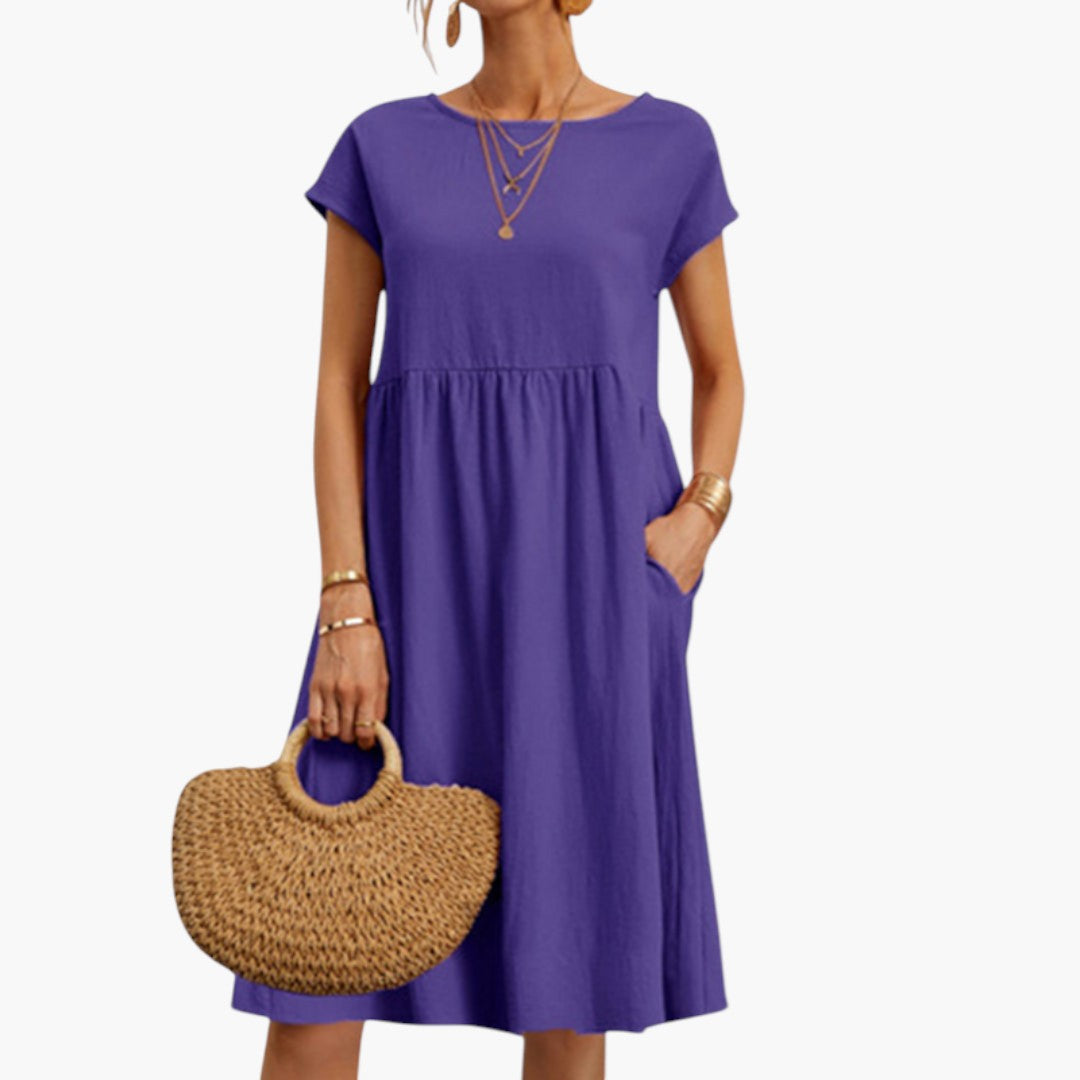 Midikleid für Damen mit kurzen Ärmeln und Seitentaschen