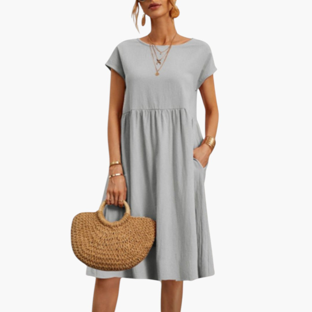 Midikleid für Damen mit kurzen Ärmeln und Seitentaschen