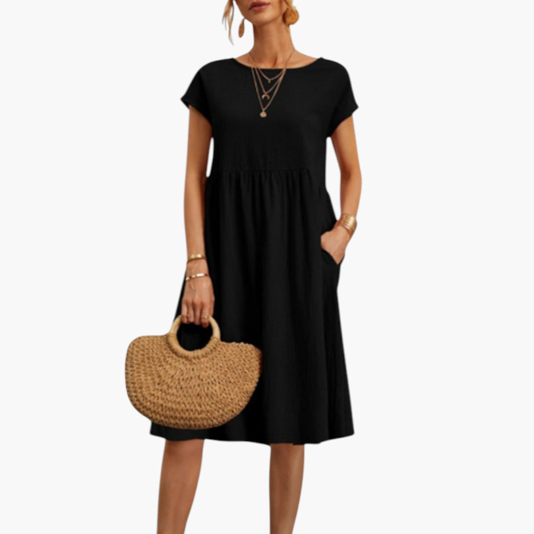Midikleid für Damen mit kurzen Ärmeln und Seitentaschen