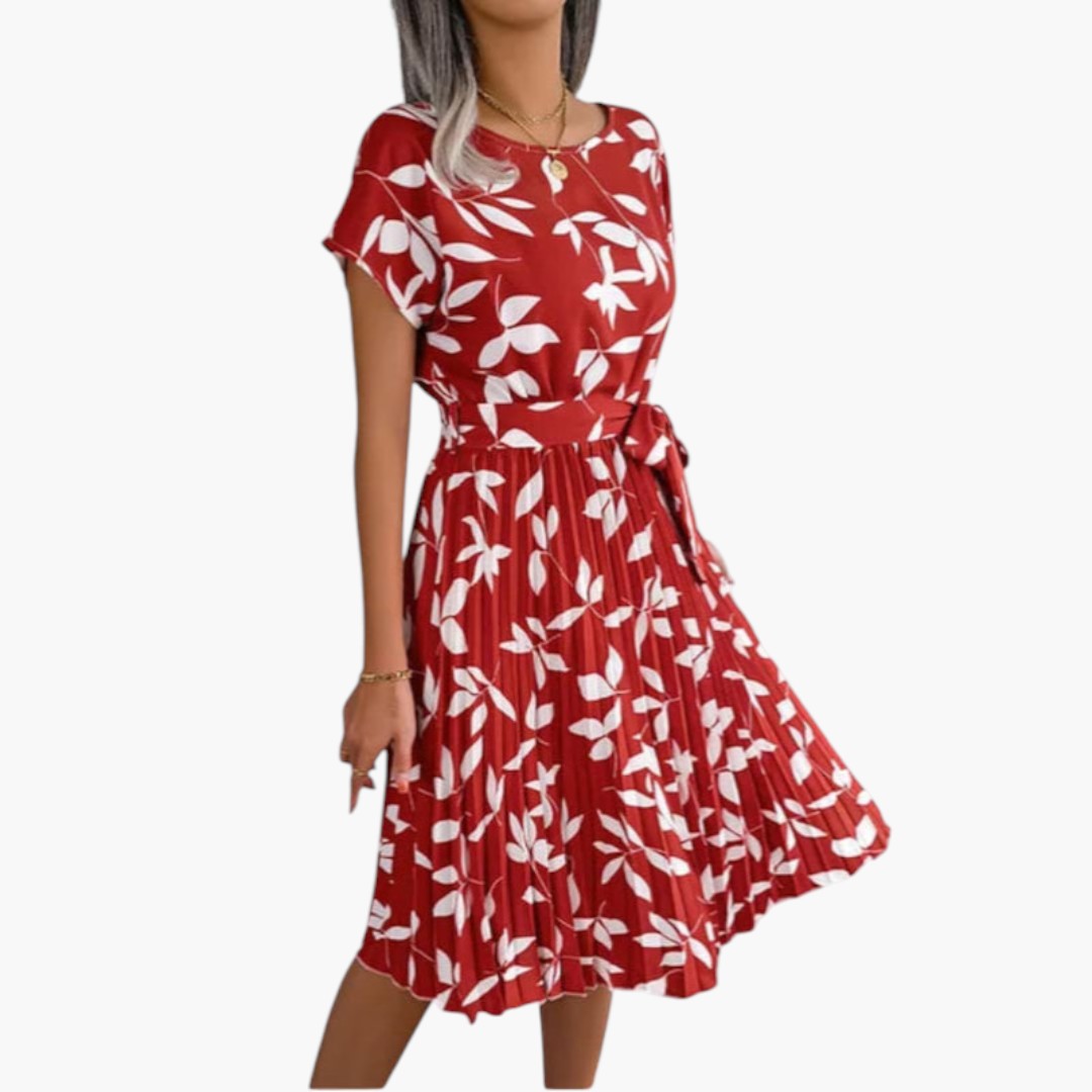 Abito Midi Donna con Maniche Corte e Vita da Annodare